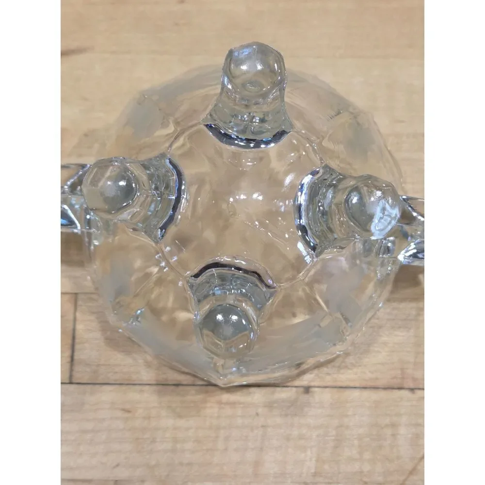 Vintage Clear Glass Etched Floral Creamer and Sugar Bowl Set Four Footed 2 Pcs